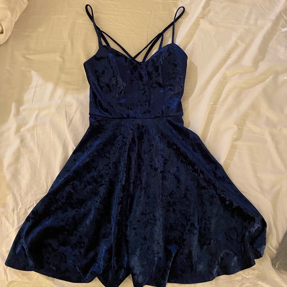 Dark blue velvet mini dress